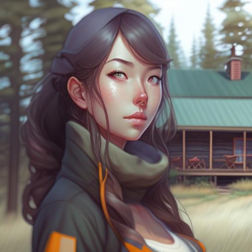 10084-1-a beautiful girl In front of the cabin, the country, by Artgerm Lau and Krenz Cushart，hyperdetailed, trending on artstation, tre.png